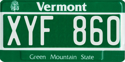 VT license plate XYF860