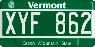 VT license plate XYF862