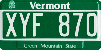 VT license plate XYF870