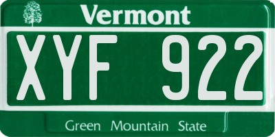 VT license plate XYF922