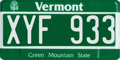 VT license plate XYF933