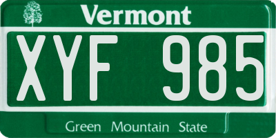 VT license plate XYF985