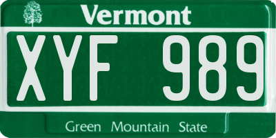VT license plate XYF989
