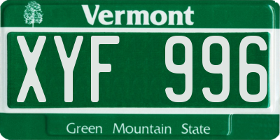 VT license plate XYF996