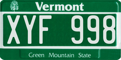 VT license plate XYF998