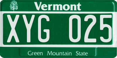 VT license plate XYG025