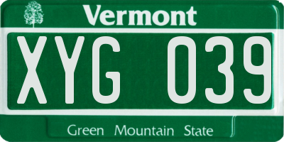 VT license plate XYG039