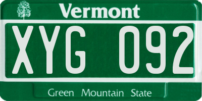 VT license plate XYG092