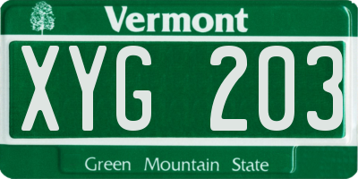 VT license plate XYG203