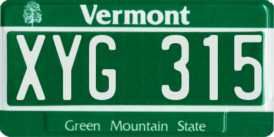 VT license plate XYG315