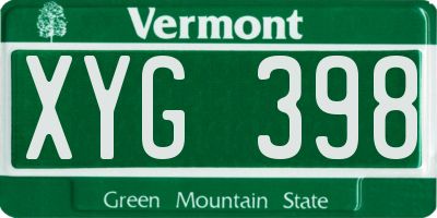 VT license plate XYG398