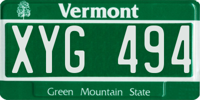 VT license plate XYG494