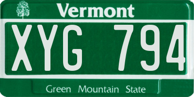 VT license plate XYG794