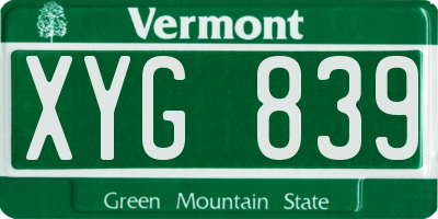 VT license plate XYG839