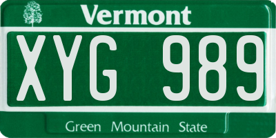 VT license plate XYG989