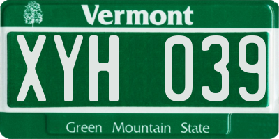 VT license plate XYH039