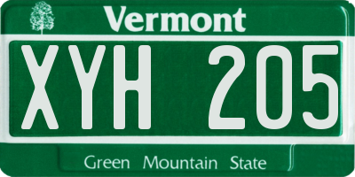 VT license plate XYH205