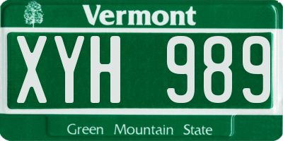 VT license plate XYH989