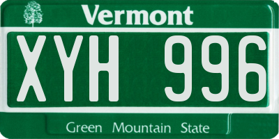 VT license plate XYH996