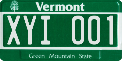 VT license plate XYI001