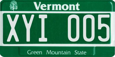 VT license plate XYI005