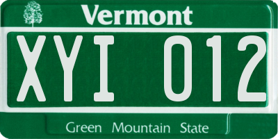 VT license plate XYI012