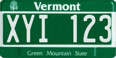 VT license plate XYI123