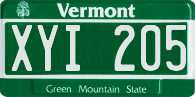 VT license plate XYI205