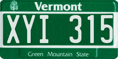 VT license plate XYI315