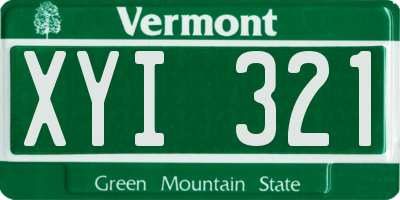 VT license plate XYI321