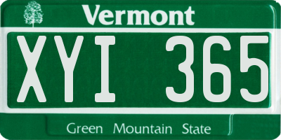 VT license plate XYI365