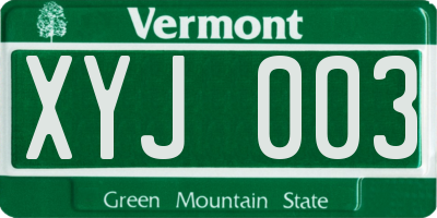 VT license plate XYJ003