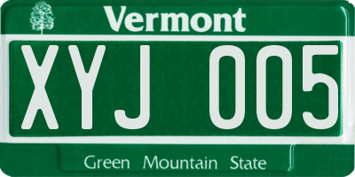 VT license plate XYJ005