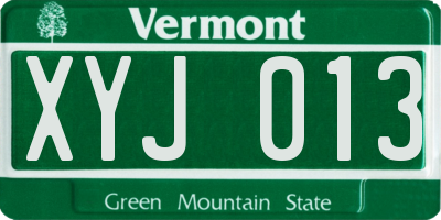 VT license plate XYJ013
