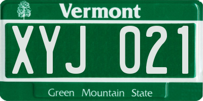 VT license plate XYJ021