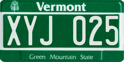 VT license plate XYJ025
