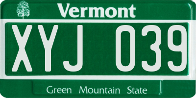VT license plate XYJ039