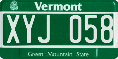 VT license plate XYJ058