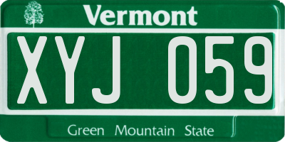 VT license plate XYJ059