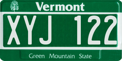 VT license plate XYJ122