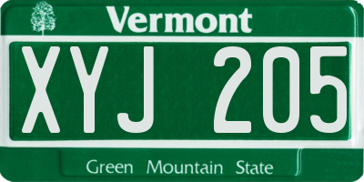 VT license plate XYJ205