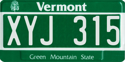 VT license plate XYJ315