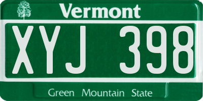 VT license plate XYJ398