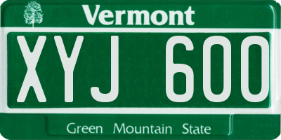 VT license plate XYJ600
