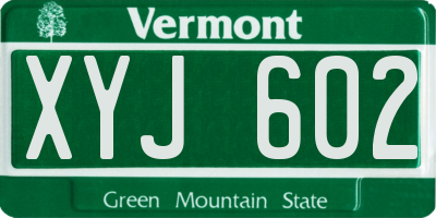 VT license plate XYJ602