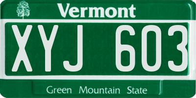VT license plate XYJ603