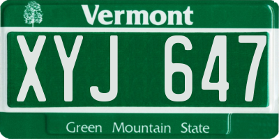 VT license plate XYJ647