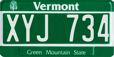 VT license plate XYJ734