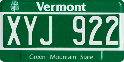 VT license plate XYJ922