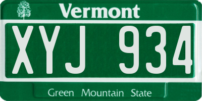 VT license plate XYJ934